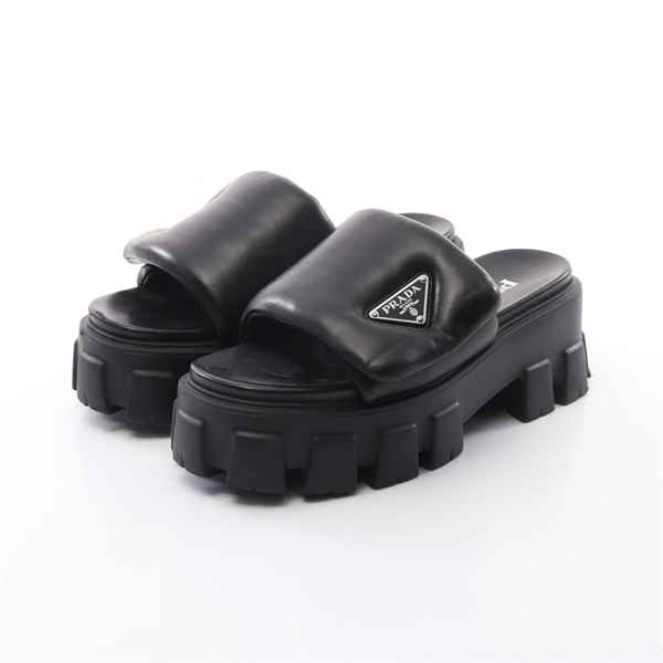PRADA Monolith Soft Sandals #36.5 1XX661 leather Black Used