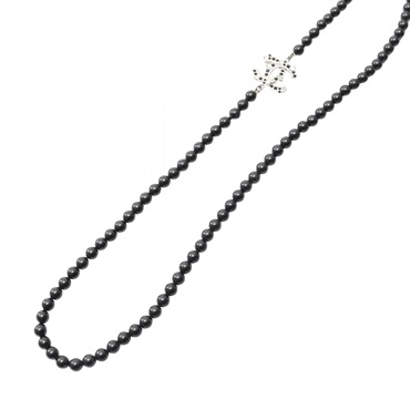 CHANEL COCO Mark Necklace Stainless Steel Plastic Black Used women CC