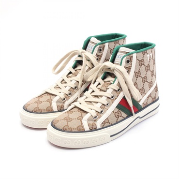 GUCCI Tennis 1977 GG Canvas sneakers high-cut shoes #36 627838 Beige Green women