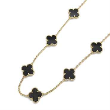 Van Cleef & Arpels Vintage Alhambra 10P motif Necklace 43cm K18YG Onyx Black