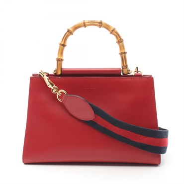 GUCCI Nymphaea Bamboo Shoulder Hand bag 459076 leather Red Used Women