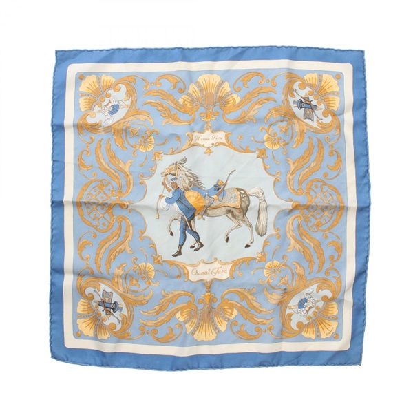 HERMES Petit Carre 40 Cheval Tur Scarf echarpe silk Blue Multicolor Used