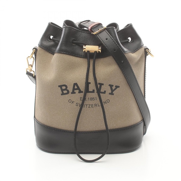 BALLY Shoulder Bag crossbody canvas leather Beige Black Used Women logo GHW