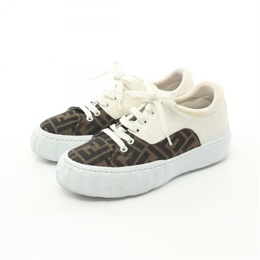 FENDI Zucca Force Low Top sneakers shoes #37 canvas leather Brown White Used