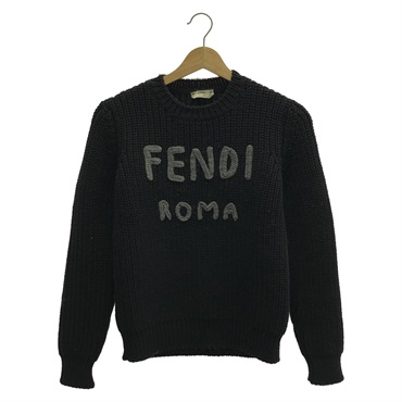 FENDI knit sweater FZX624 wool Black Used Women size 38 logo