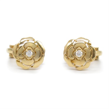 CHANEL Camellia Diamond Pierced earrings 18KPG Pink Rose Gold Used women CC Coco