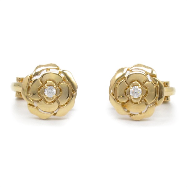 CHANEL Camellia Diamond Pierced earrings 18KPG Pink Rose Gold Used women CC Coco