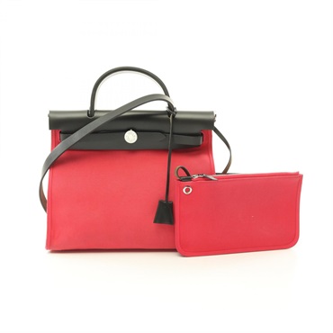 HERMES Herbag Zip PM 2way Handbag Vache hunter Toilet officer Pink Black Used A