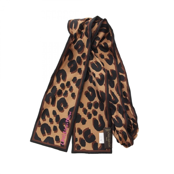 LOUIS VUITTON Bandeau Leopard Scarf M72394 silk Beige Brown Black Used Women