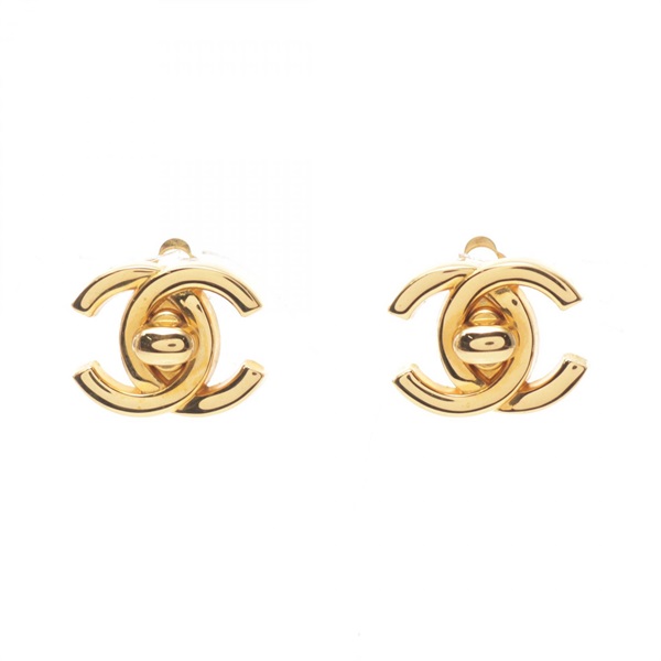 CHANEL COCO Mark Earring Gold Plated Used women CC