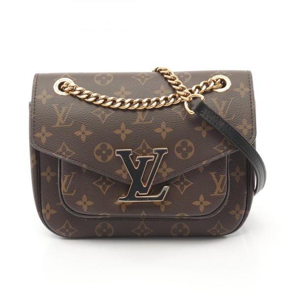 LOUIS VUITTON Passy Monogram chain Shoulder Bag M45592 canvas leather Brown Noir