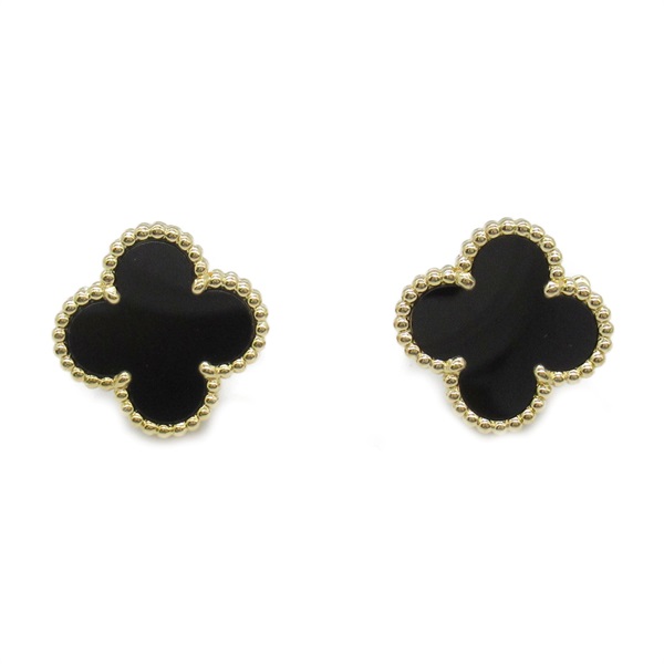 Van Cleef & Arpels vintage alhambra Pierced earrings 18KYG Yellow Gold Onyx Used