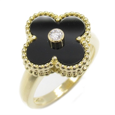 Van Cleef & Arpels Vintage Alhambra Ring 18KYG Gold Diamond Onyx Used US size 7