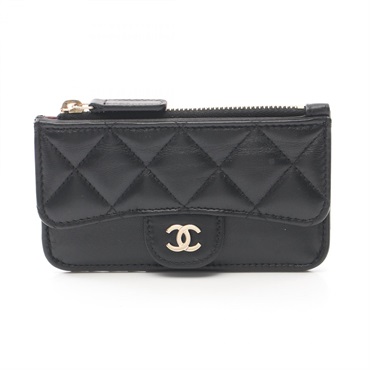 CHANEL Classic coin purse wallet AP2570 Lamb sheep leather Black Used Women GHW