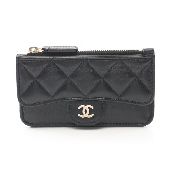 CHANEL Classic coin purse wallet AP2570 Lamb sheep leather Black Used Women GHW
