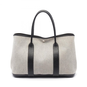 HERMES Garden party PM Tote Bag G Toile H Beige Black Beige Used SHW