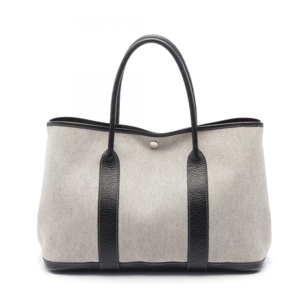 HERMES Garden party PM Tote Bag G Toile H Beige Black Beige Used SHW
