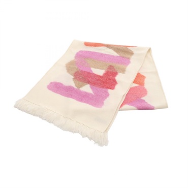 HERMES Ikat Zigzag Scarf cashmere Beige Pink Multicolor Used Women