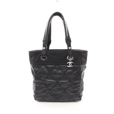 CHANEL Paris Biarritz PM Tote shoulder Bag A34208 canvas leather Black Used SHW