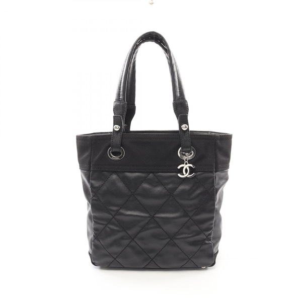 CHANEL Paris Biarritz PM Tote shoulder Bag A34208 canvas leather Black Used SHW