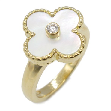 Van Cleef & Arpels Vintage Alhambra Ring Mother of pearl diamond 18KYG Used US#5
