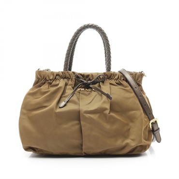 PRADA TESSUTO BOW 2way shoulder Handbag BN1778 Nylon leather Khaki Used Women