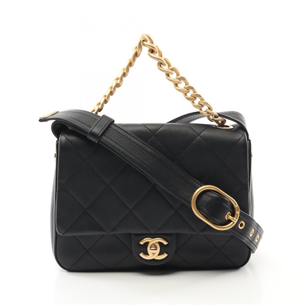 CHANEL Matelasse chain Shoulder crossbody Bag Lambskin leather Black Used GHW