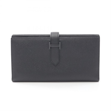HERMES Bearn Soufflet Monochrome wallet Epsom leather So Black Used Women Z