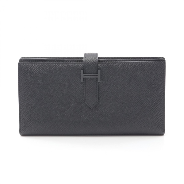HERMES Bearn Soufflet Monochrome wallet Epsom leather So Black Used Women Z