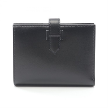 HERMES Bearn compact monochrome wallet Box calf leather So Black Used Women B