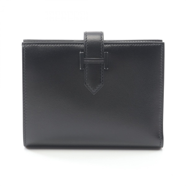 HERMES Bearn compact monochrome wallet Box calf leather So Black Used Women B