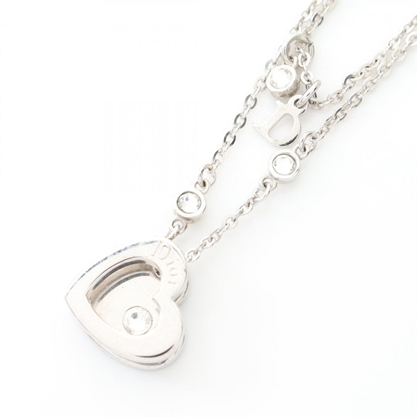 Christian Dior D logo Heart double chain Necklace pendant 60cm SS Used