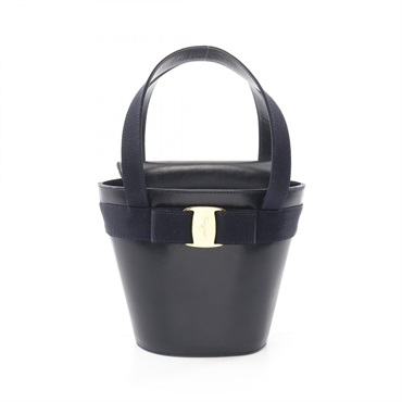Salvatore Ferragamo Vara ribbon Handbag 21 6161 leather Navy Used Women GHW