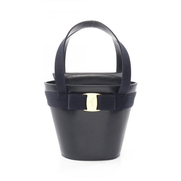 Salvatore Ferragamo Vara ribbon Handbag 21 6161 leather Navy Used Women GHW