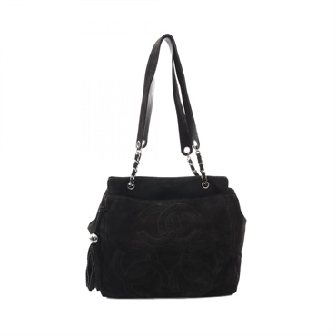 CHANEL Triple COCO Mark chain Shoulder Bag Suede Black Used Women SHW CC