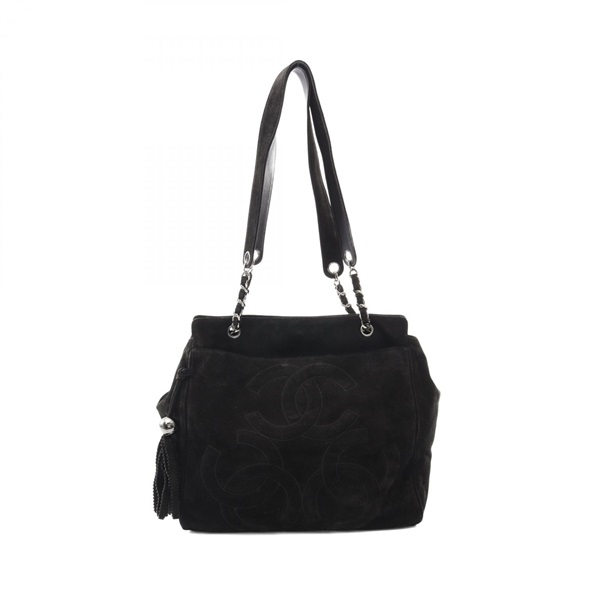 CHANEL Triple COCO Mark chain Shoulder Bag Suede Black Used Women SHW CC