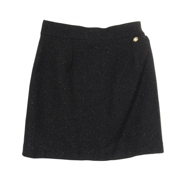 CHANEL COCO Mark skirt P40026 wool polyester Black Used Women #42 CC