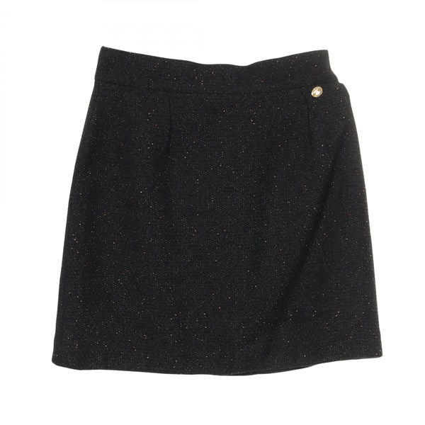 CHANEL COCO Mark skirt P40026 wool polyester Black Used Women #42 CC
