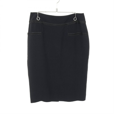 CHANEL Camelia button skirt P18923V10849 Rayon acetate Navy Used Women #38 COCO