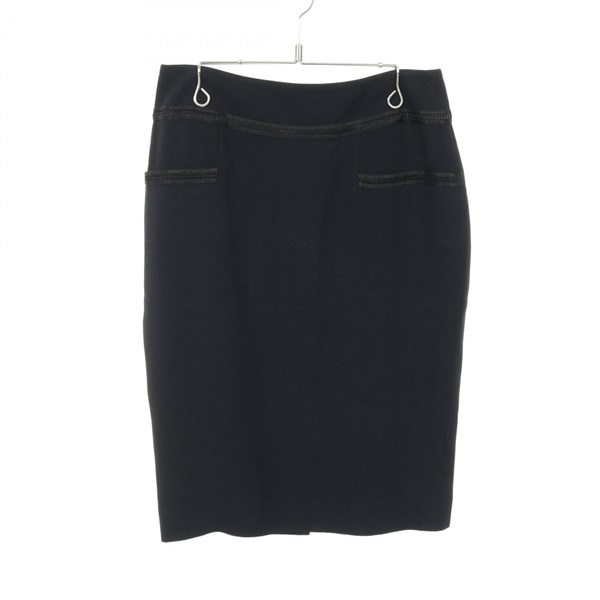 CHANEL Camelia button skirt P18923V10849 Rayon acetate Navy Used Women #38 COCO