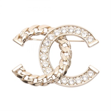 CHANEL COCO Mark Brooch pin Gold Plated Rhinestone Used Women CC