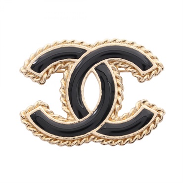 CHANEL COCO Mark Brooch pin Gold Plated Black Used Women CC