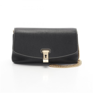 BALLY Crossbody Chain Shoulder Bag leather Black Used Women