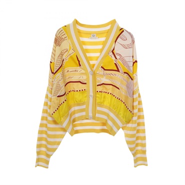 HERMES Twillaine cardigan Knitwear 2E2816DN silk Yellow White Used Women #34