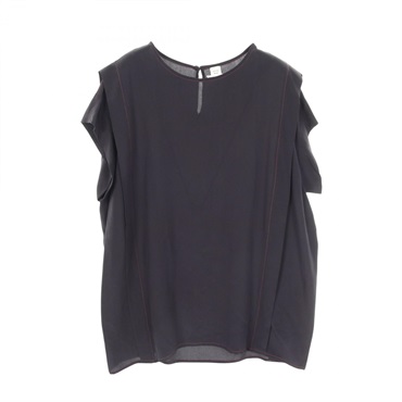 HERMES blouse tops silk Navy Used Women #40