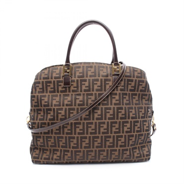 FENDI Zucca Shoulder Crossbody Tote Bag canvas leather Brown Used Women