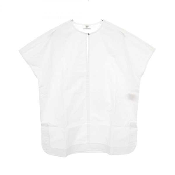 HERMES Blouse shirts tops French sleeves cotton White Used Women #38