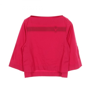 HERMES Blouse Tops long sleeve cotton Red Used Women #34