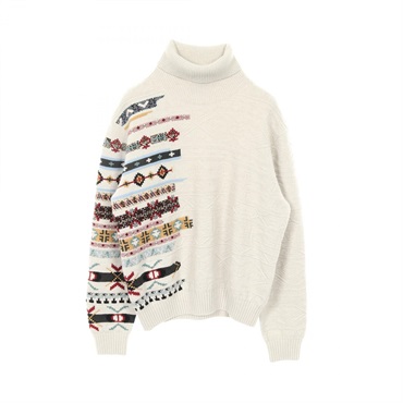 HERMES knitwear sweater turtle-neck #XL wool cashmere Gray Multicolor Used mens