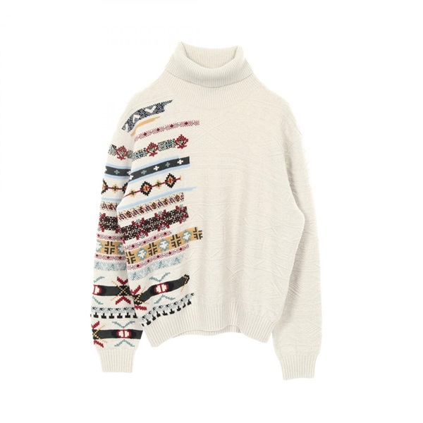 HERMES knitwear sweater turtle-neck #XL wool cashmere Gray Multicolor Used mens